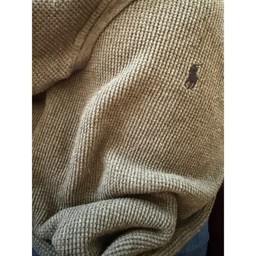 Polo Ralph Lauren Mens Thermal Shirt Long Sleeve Waffle Knit Olive‎ Pony Money M